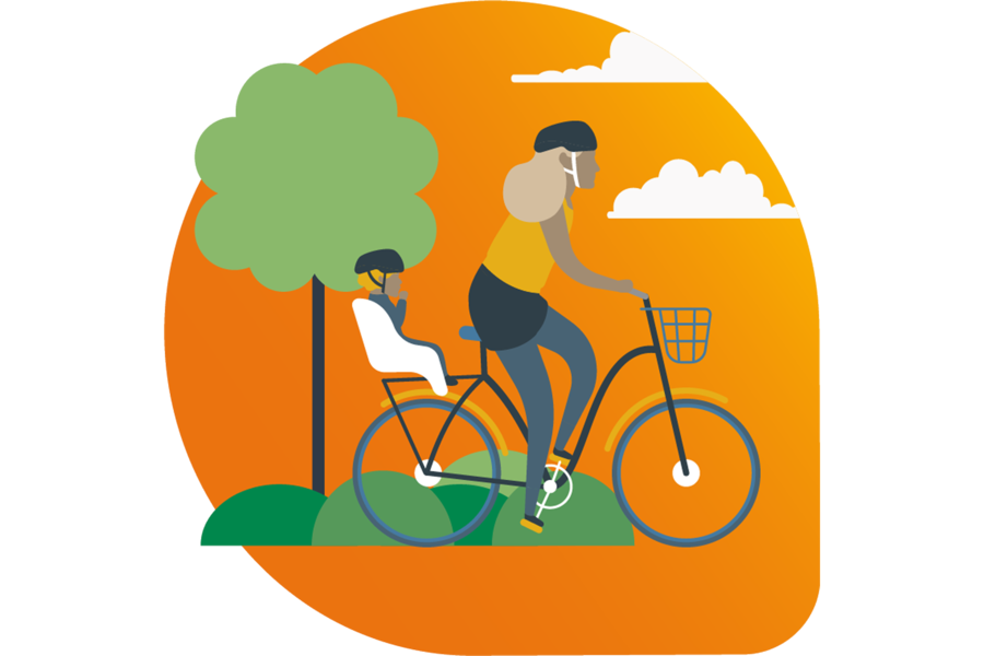 Illustration einer Frau, die auf einem Fahrrad fährt