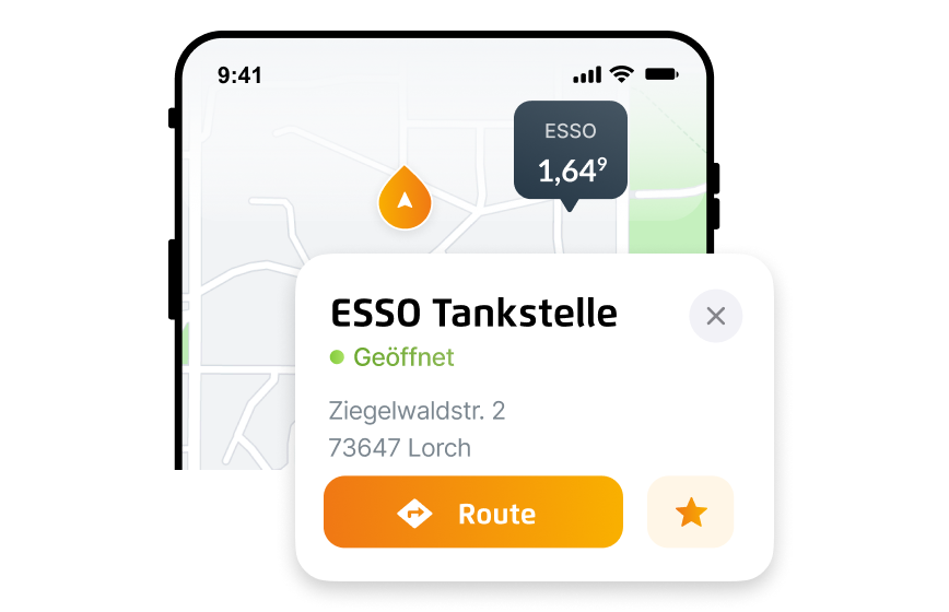 mockup eines smartphones, das die tankstellensuche der acv app zeigt