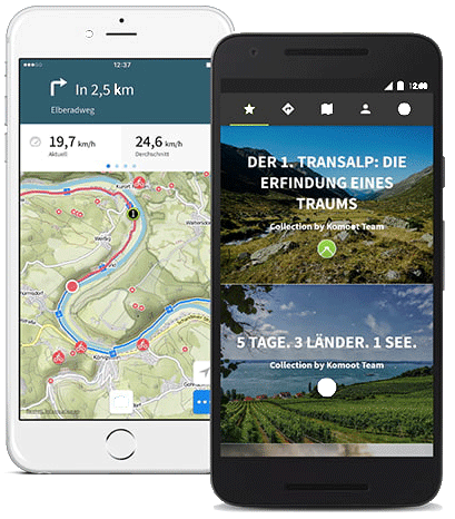 Die Komoot App auf Smartphones dargestellt